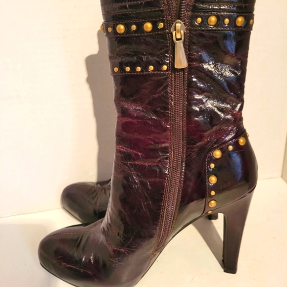 Linea Paolo Marcelo Chocolate Brown Boots With Gold Studs SZ51/2 - Picture 8 of 10